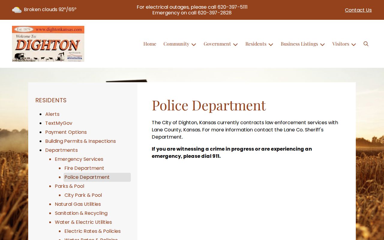 Dighton Lane County sheriff-contract policing and arrest records page