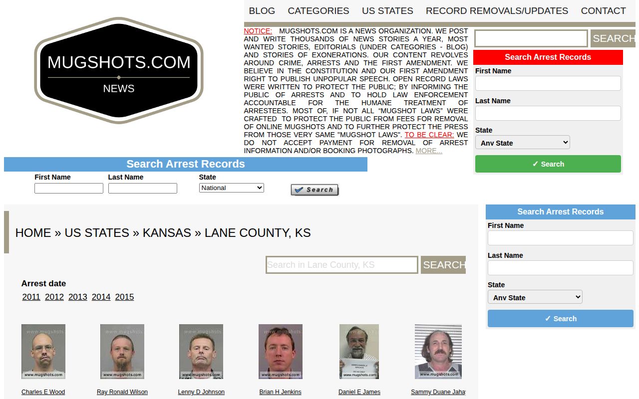 Unofficial historical Lane County Kansas mugshot archive page